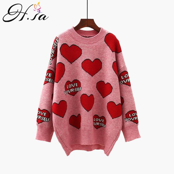 

women oversized sweater and pullovers oneck sweet heart letters printed pull jumpers long sleeve pink knitted streetwear knit, White;black