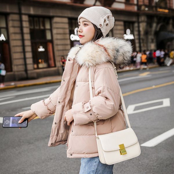 

chic women short hooded bakery oversize winter down coat heavy jacket thick warm cotton padded wadded parkas big pocket, Black