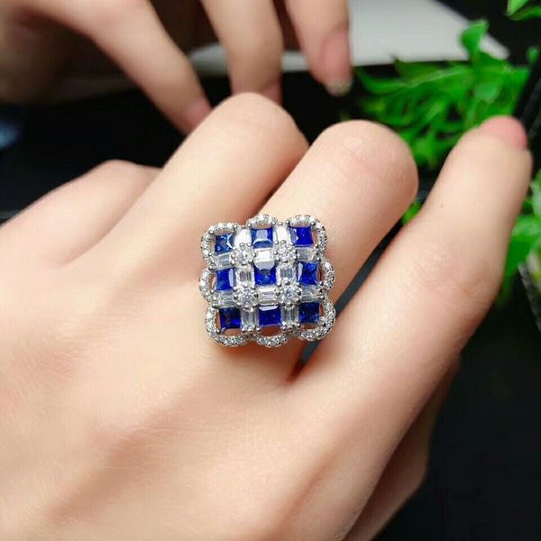 

meibapj natural good fire color sapphire gemstone luxurious ring for women real 925 sterling silver fine wedding jewelry cj191219, Slivery;golden