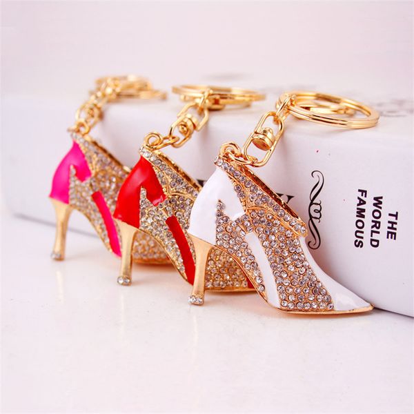 

женщины кристалл на высоком каблуке горный хрусталь брелок кошелек подвески сумки автомобили чистка кольца держатель цепи брелки для женщин, Silver