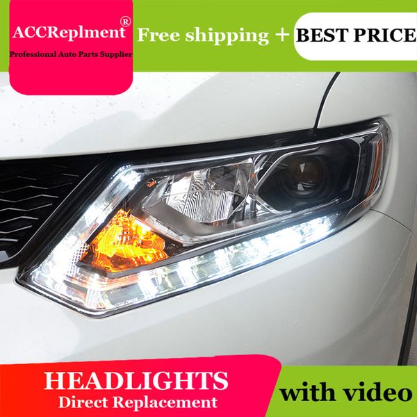 

car styling for x-trail headlights 2014-2016 x-trail led headlight led drl h7 hid bi-xenon double lens low beam