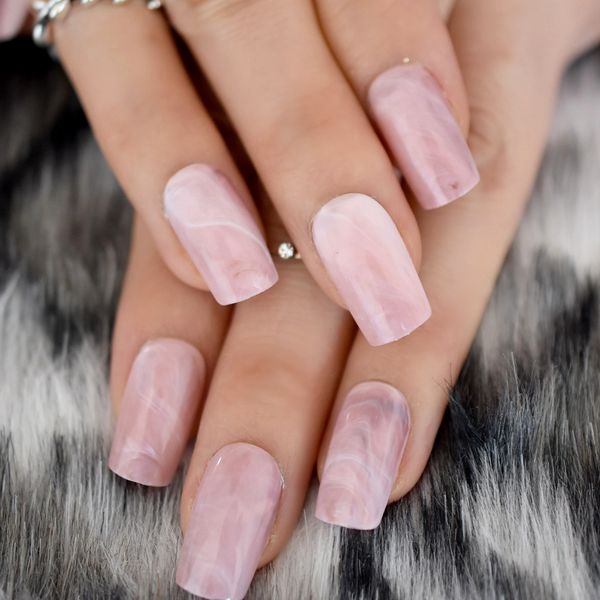 

false nails square head tips pink marble texture fake nail acrylic full wrap artificial, Red;gold