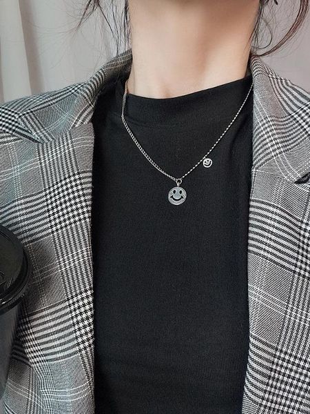 

sterling silver necklace simple face clavicle chain tide hip hop personality retro sweater chain necklace for fashion boys girls