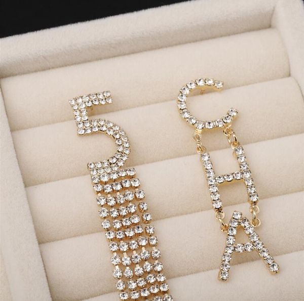 

fashion-s925 silver needle 2019 new diamond shiny stud earrings digital earrings letter exaggerated crystal tassel earrings, Gray