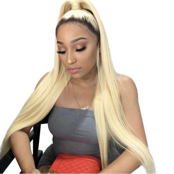 

peruvian human hair straight lace front wig 1b/613 blonde ombre color glueless lace wig with baby hair, Black;brown