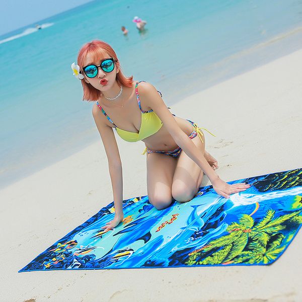 

large rectangle breathable durable towels microfiber polyester printed beach towel soft absorbent printed bathing towel dh1262