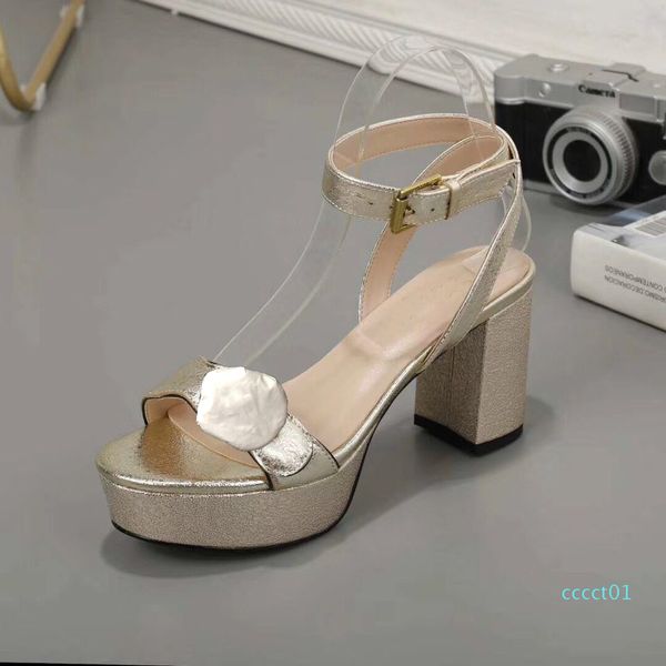

designer high heeled sandals leather waterproof platform rough heel leather fashion woman shoe metal buckle parties luxury sandals ct01, Black