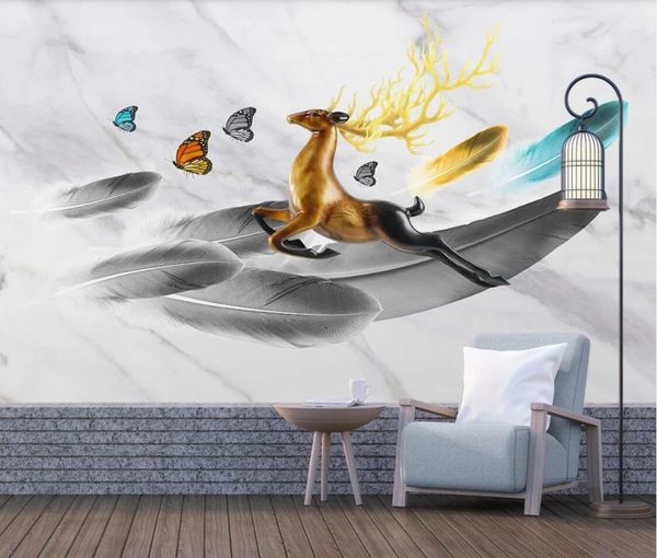 

перо elk обои арт декор стены живопись холст бумага стены бабочка mural контактная бумага серый мрамор 3d фото обои
