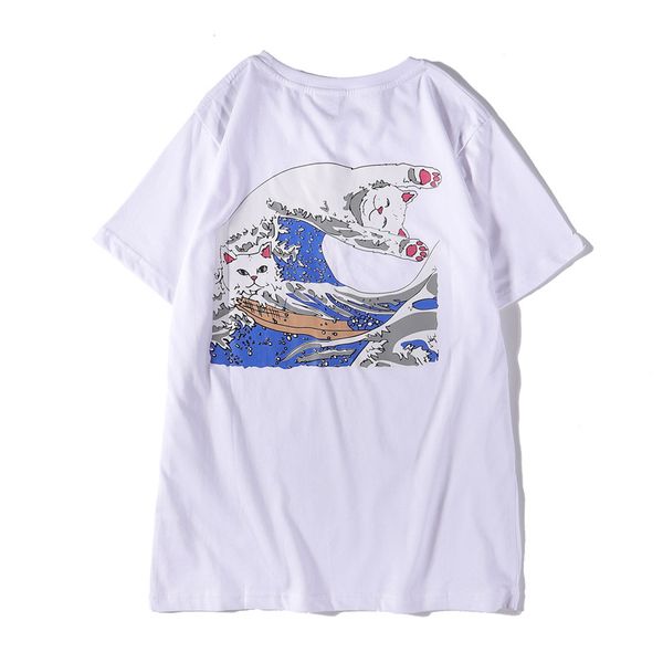 

ripndip tide brand short sleeved mens designer t-shirt luxury fashion casual t-shirt boutique wave cat print t-shirt cotton sports t shirt, White;black