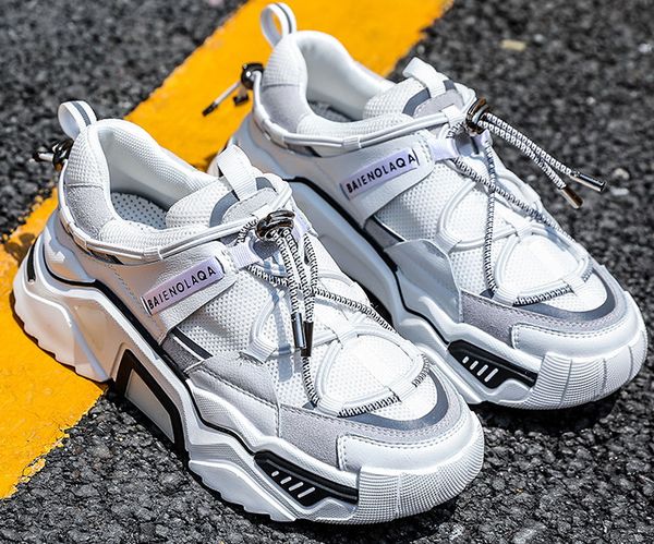 

2019 men korean version leather thick sole all kinds of breathable mesh sports casual shoes dad shoes girl ladies boots sports running shoes, White;red