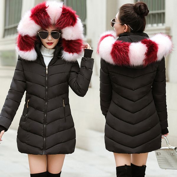 

2020 women winter jackets down cotton hooded coat plus size parkas mujer coats long coat fashion female fur collar coats, Black