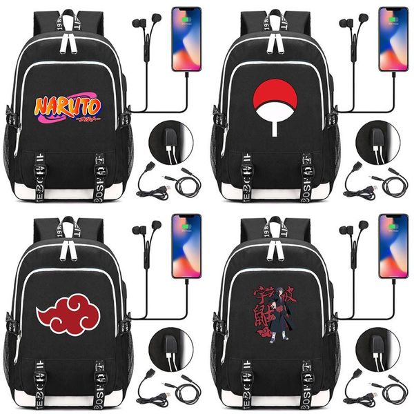 

uzumaki naruto printed usb headphone jack boy girl kids school bag women bagpack canvas men backpack packsack bookbag