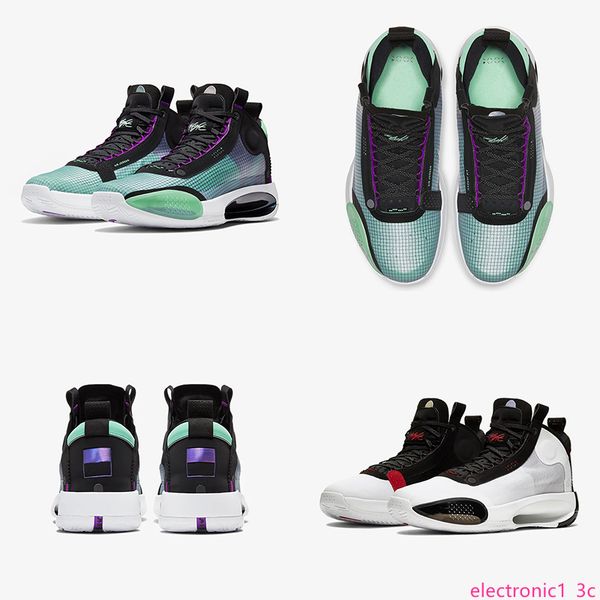 

jumpman xxxiv 34 blue void basketball shoes 34s zoom eclipse bred red orbit green glow metallic silver mens sneakers size 40-46, Black;green