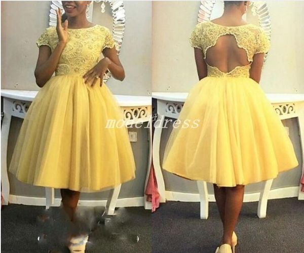 

africa light yellow ball gown homecoming dresses jewel hollow back knee length short prom party gowns students graduation dress, Red