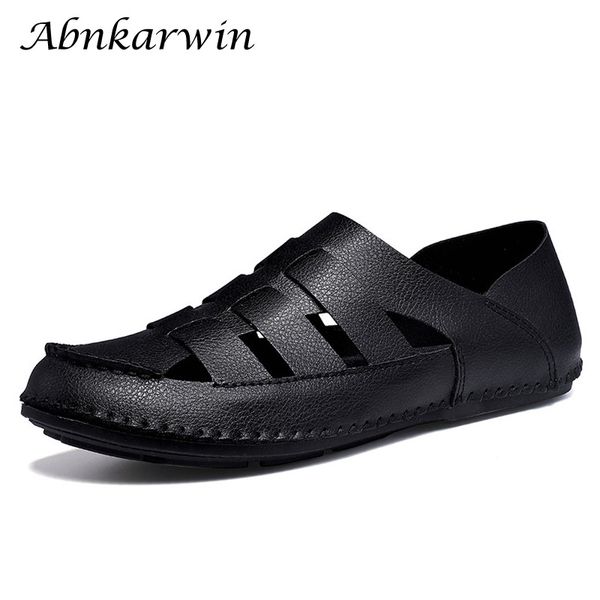 

men's sandals casual 2019 breathable men summer shoes slip on sandals microfiber leather big size 47 48 drop shipping, Black