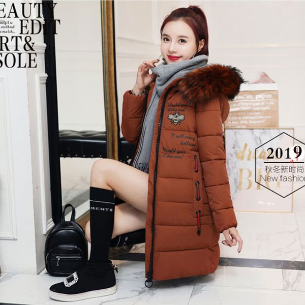 

2019 clothes girls long fund heavy seta lead down cotton young and middle-aged mom cotton-padded jacket winter loose coat, Black