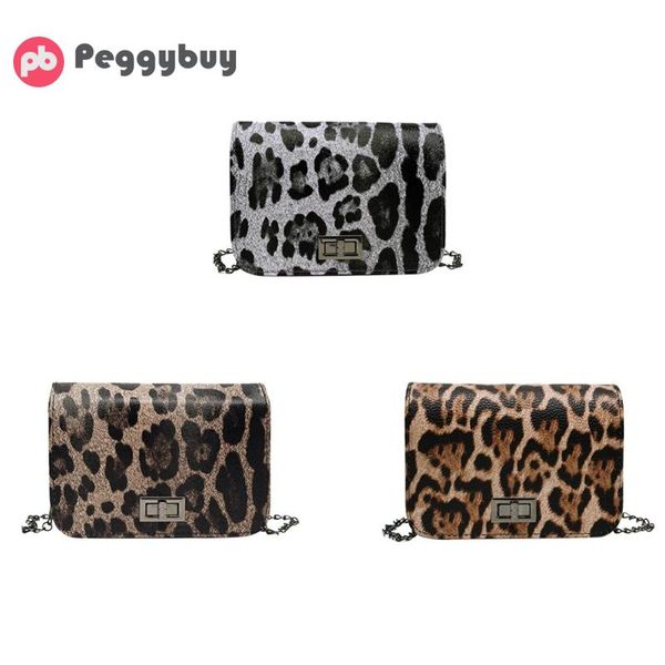 

female fashion leopard square crossbody handbags women casual pu leather chain small flap shoulder messenger bag