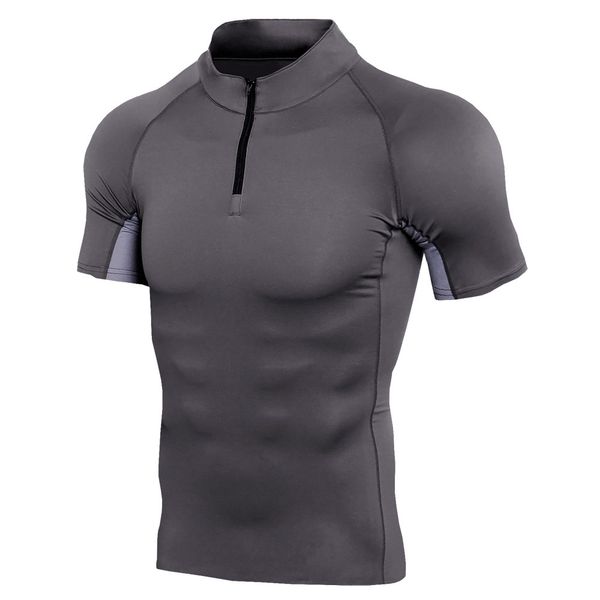 

men's short sleeve gym standing collar zip tshirt sports quickdry polo shirt golf shirts mens polo t-shirt men polo for sports