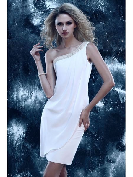 

2019 new sheath one-shoulder beading chiffon mini cocktail dresses homecoming dresses short party evening gowns plus size sale, Black