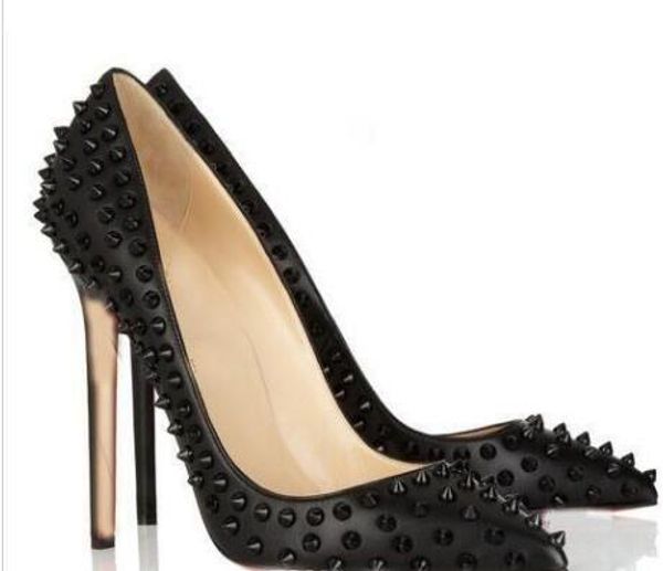 

бренд обувь красный женщины насосы туфли на высоком каблуке заклепки острым носо