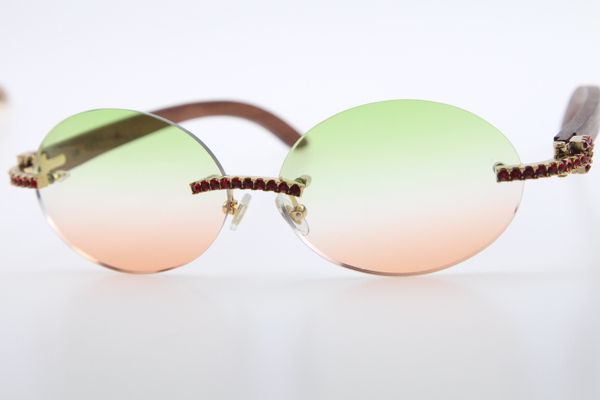 

manufacturers wholesale gold wood 3524012 rimless sunglasses round red diamond wooden glasses green red lens new, White;black