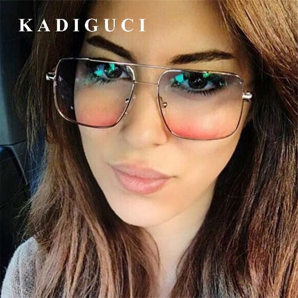 

kadiguci vintage retro oversized square sunglasses women men fashion unique metal pink clear sun glasses male uv400 k336, White;black