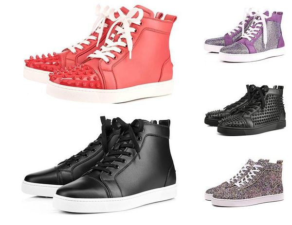 

designer brand red bottom studded spikes flats shoes for men women black white blue party lovers genuine leather casual sneakers