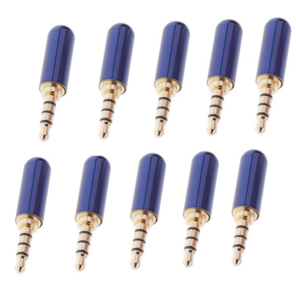 

10pack 3.5mm 4 pole trrs male plug headphone jack cable connector,blue