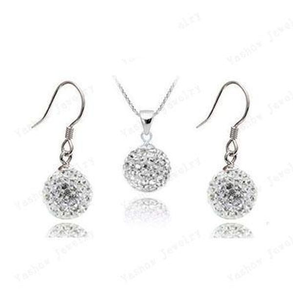 

romantic style crystal jewelry sets mix colors pendant drop earrings micro pave disco 10mm beads crystal jewelry sets shse61, Silver