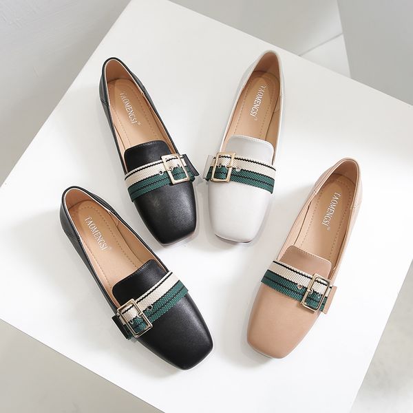 

2020 large size 33-43 shoes women's flats casual shoes leather tide fashion comfortable soft bottom wild loafers, Black
