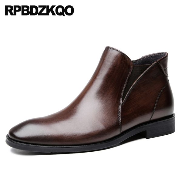 

wedding winter black booties mens zipper dress boots brown shoes autumn formal short european full grain leather genuine fur