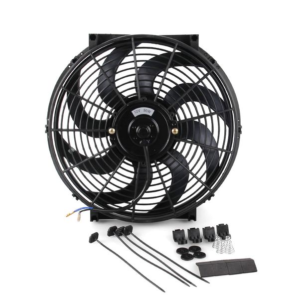 

cf002a-bk 12 inch 80w 12v universal car slim reversible electric radiator cooling fan push pull with mounting kit
