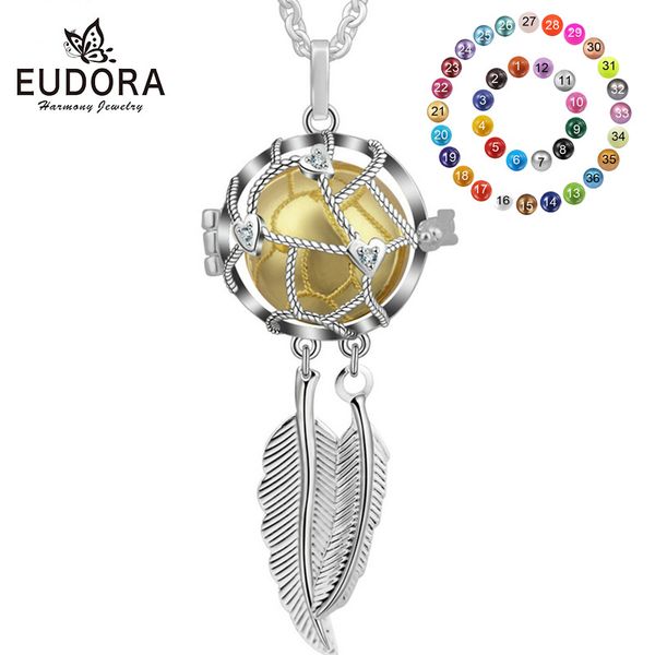 

eudora 18mm dreamcatcher feather necklace baby pregnancy bola cage fit 18mm chime ball & 45 inch chain for pregnant women gift, Silver