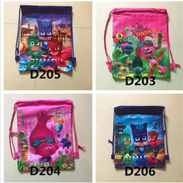 

12pcs trolls poppy masks girls cartoon kids drawstring printed backpack shopping school traveling bags party birthday gifts