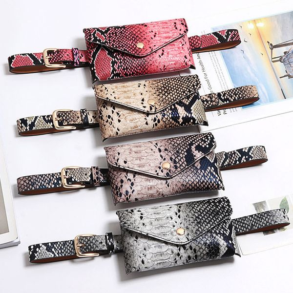 

fashion fanny packwomen waist pack serpentine fanny pack leather fashion snake skin waist belt pochete homem#45