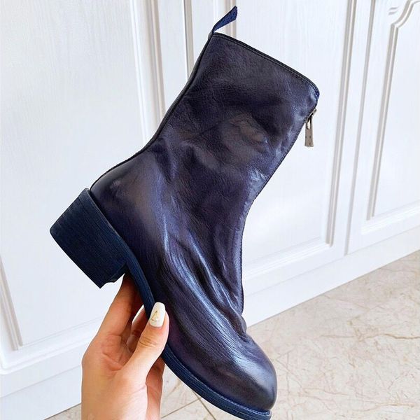 

luxury fashion short boots vintage pleated inverted boots women's middle tube martin boots waterproof flat shoes size 35-40, Black