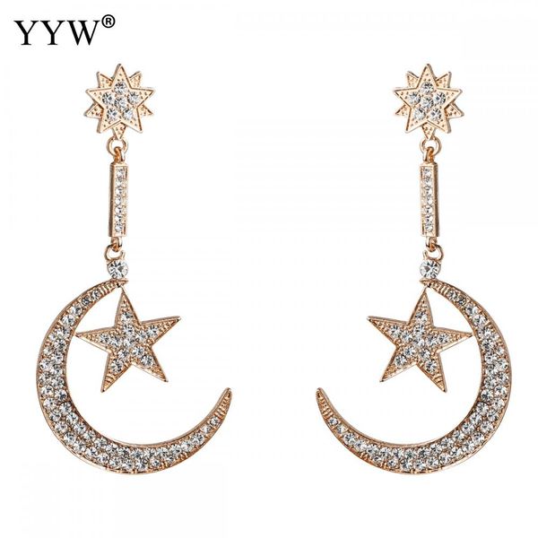 

vintage star moon women dangle earrings long drop earrings with rhinestone diy wedding party jewelry gift boucle d'oreille, Silver