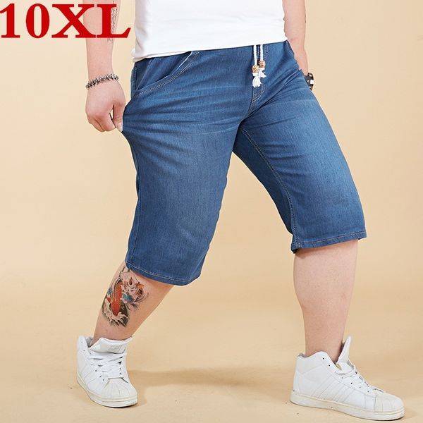 

10xl plus size knee length denim shorts men's solid 100% cotton straight short jeans new summer male casual blue short jeans