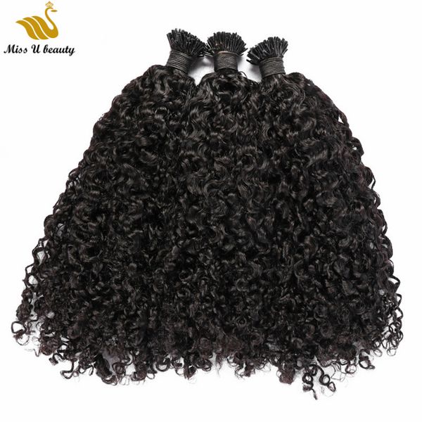 Natürliche schwarze Farbe I-Spitze Haarverlängerungen Curly Wave Pre-bonded Afro Curl RemyHair