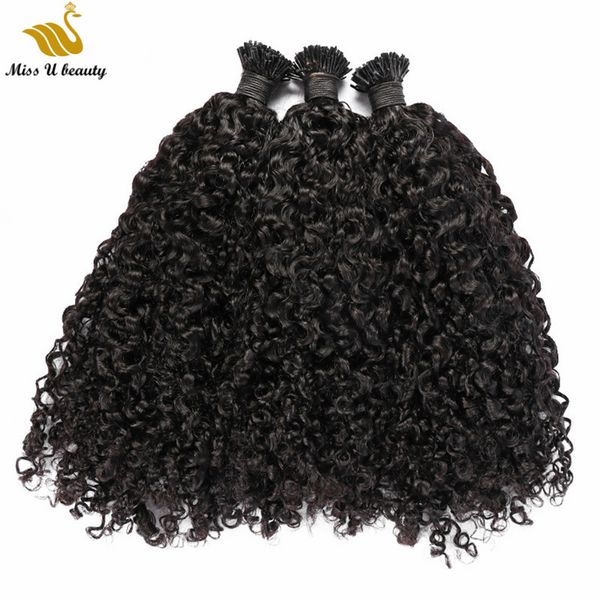 

natural black color i tip hair extensions curly wave pre-bonded afro curl remyhair