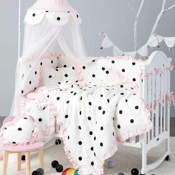 

7pcs детского постельного белье набор cottontwo цвет новорожденного protector моющихся шпаргалки бампер infant lace пододеяльник матрасы обл