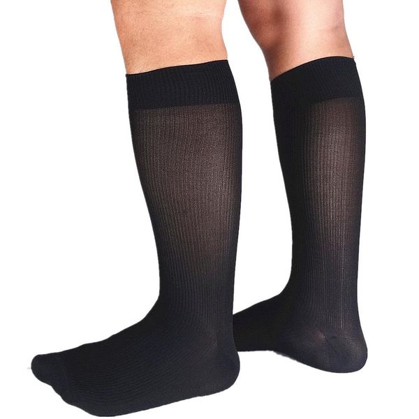

mens luxury business socks striped nylon soft formal dress suit silk socks spring winter breathable deodorant long tube socks for male, Black
