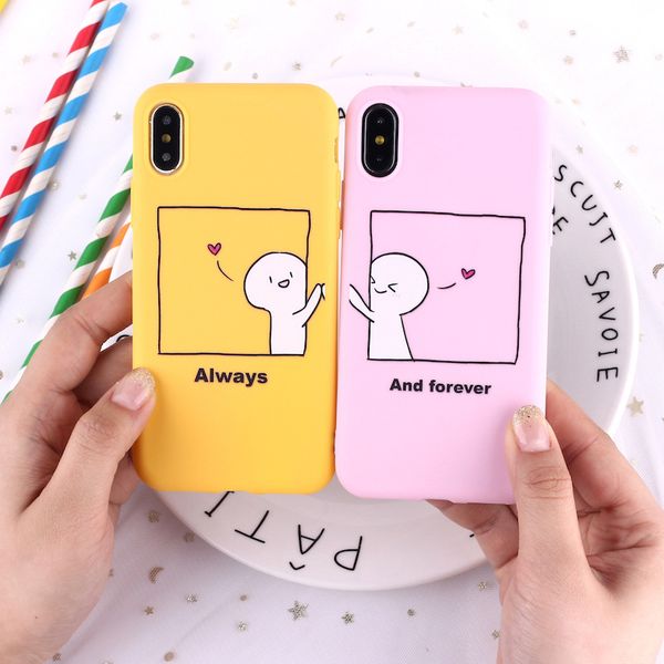 

for iphone xr xs max phone case latest couple style 6 7 8 x plus cute cartoon silicone matte soft cell phone case