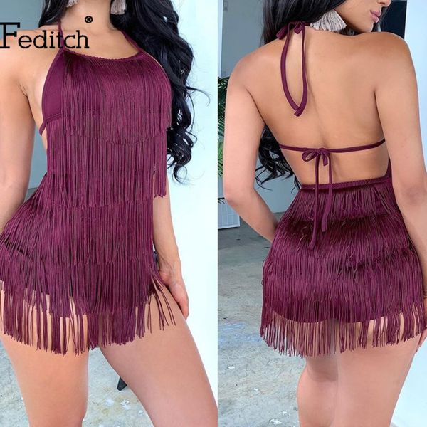 

feditch tassel bandage summer dress halter off shoulder backless dress lace up fringe bodycon party dresses club vestidos, Black;gray