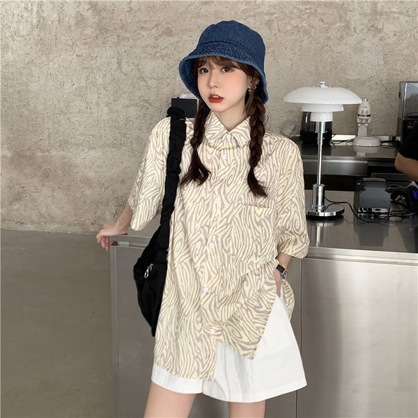 

loose zebra pattern turn-down collar summer harajuku style women's clothing fashion blouses korean shirts hipster ladies, White