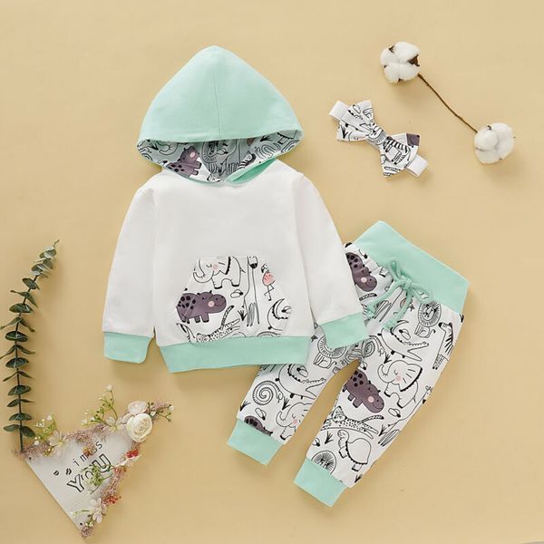 

canis autumn newborn baby boy girl clothes long sleeve animal printed hooded pants tracksuit outfit, White