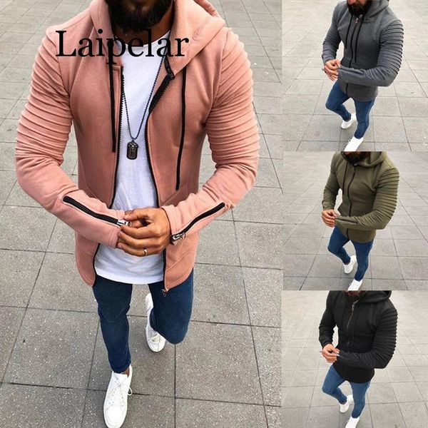 

laipelar 2019 spring summer men's solid zip hooded cardigan jacket men coat mens hoodies casual jacket brand clothing mens, Black;brown