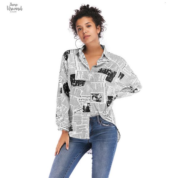 

2019 fashion print women blouse loose turn down collar long sleeve shirt blouses wild casual shirts blusa, White