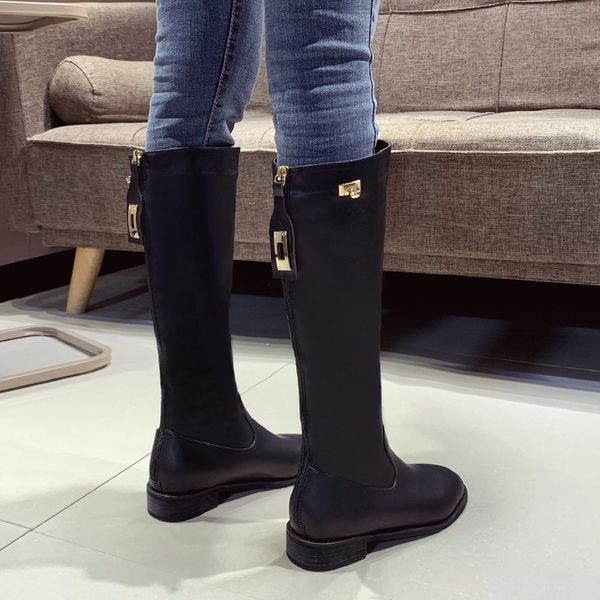 

марка женская обувь бедро высокие сапоги пинетки дамы zipper boots-женщины низкие каблуки пинетки зимняя обувь круглый toe моды, Black