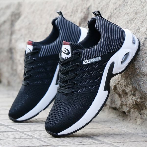 

mens trainers casual shoes men comfortable tenis sneakers male breathable mesh sport lace-up light flat vulcanized shoes male, Black